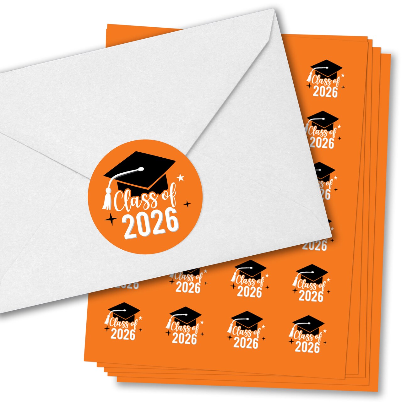 Big Dot of Happiness Class of 2026 Orange Grad Party Envelope Seal Stickers, Round Circle Stickers to Seal Cards, Graduation Envelope Seals, 120 Count
